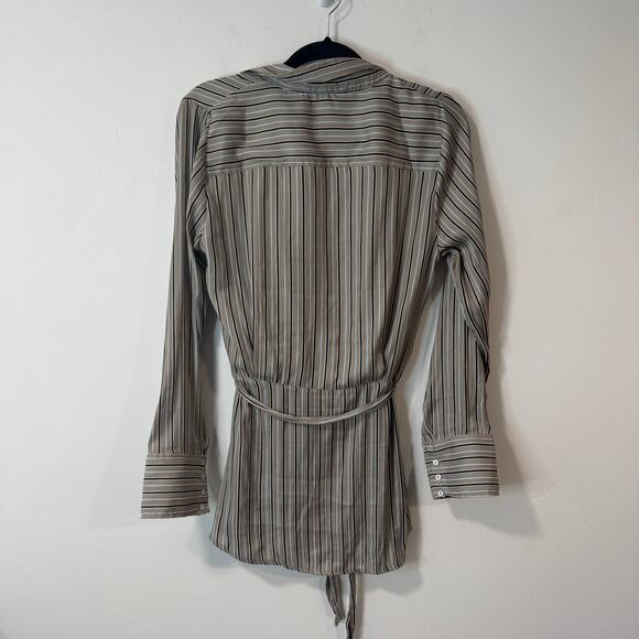 Free People Women's Arlo Top Blouse Long Sleeve Wrap Stripe Medium Gray Blue - Picture 3 of 8